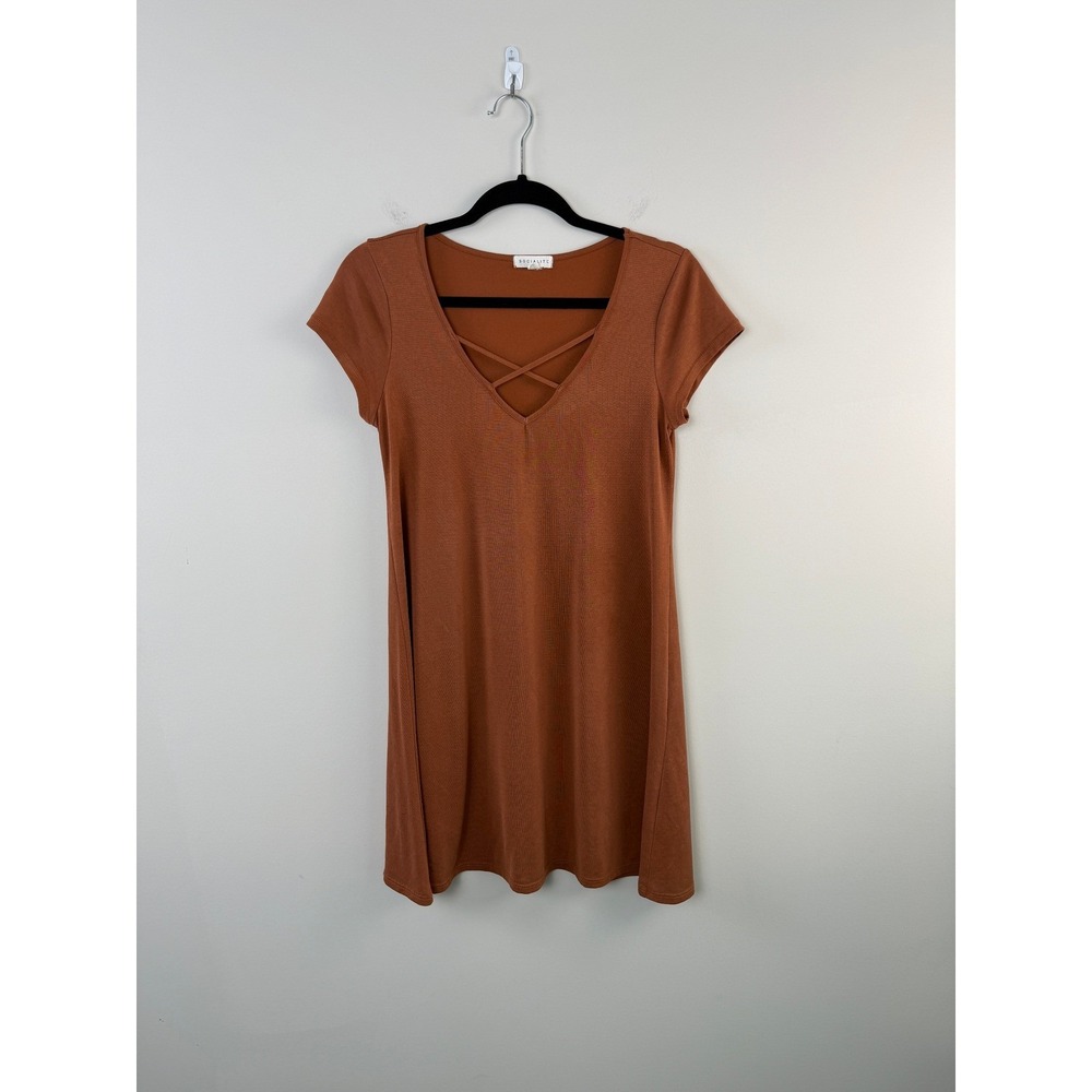 Socialite T-Shirt Dress Womens Small Rust Orange Crisscross V-Neck Short Sleeve